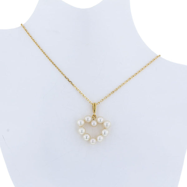 ミキモト K18YG イエローゴールド アコヤ真珠約4mm ハートモチーフ ネックレス レディース MIKIMOTO 【中古】