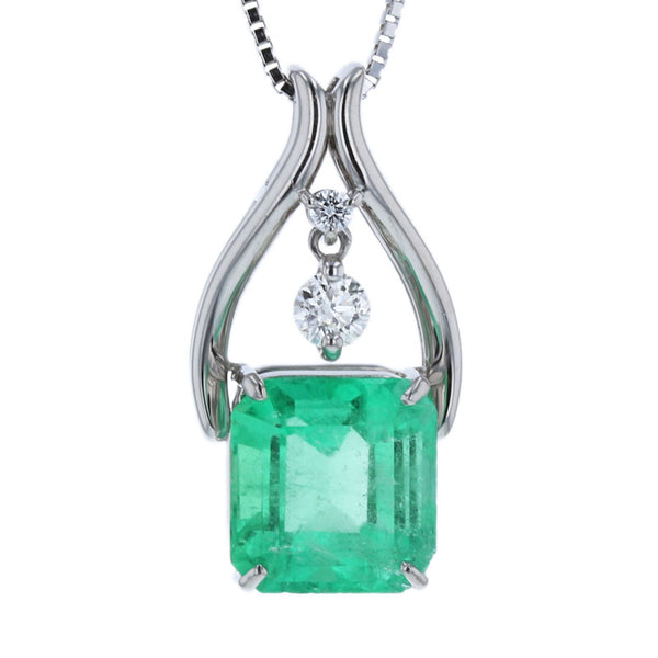 Pt900 プラチナ Pt850 プラチナ エメラルド2.58ct ダイヤ0.12ct ネックレス レディース 【中古】