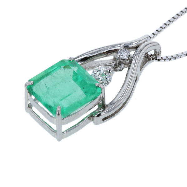 Pt900 プラチナ Pt850 プラチナ エメラルド2.58ct ダイヤ0.12ct ネックレス レディース 【中古】