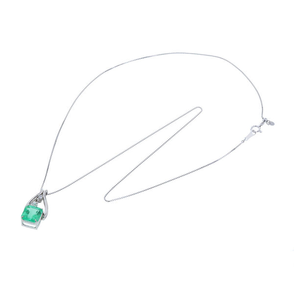 Pt900 プラチナ Pt850 プラチナ エメラルド2.58ct ダイヤ0.12ct ネックレス レディース 【中古】