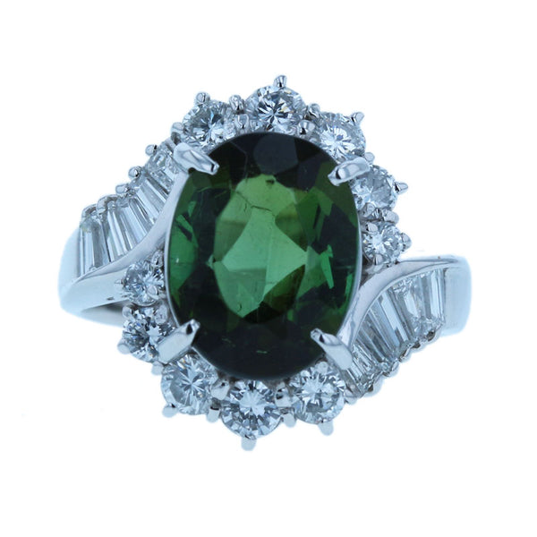 Pt900 プラチナ トルマリン2.90ct ダイヤ1.052ct リング 指輪 レディース 9.5号 【中古】