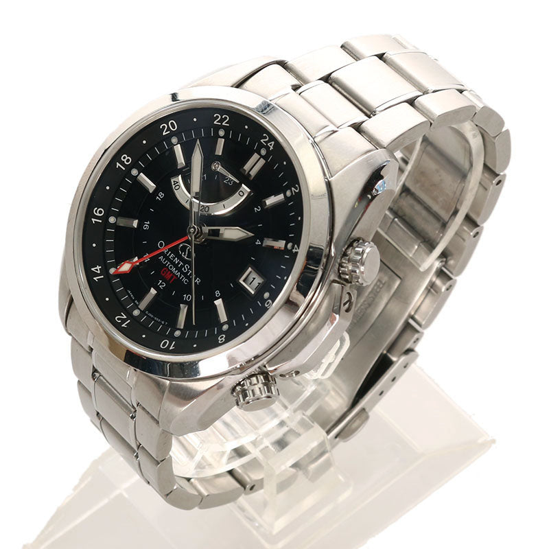 オリエント SDJ00001B0 GMT 裏スケルトン シルバー ステンレス 腕時計 メンズ ORIENT ブラック文字盤 【中古】