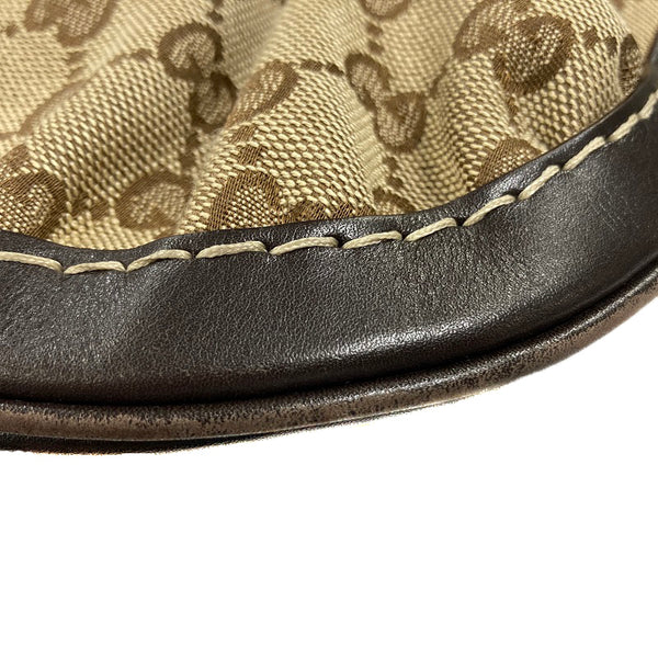 グッチ GGキャンバス リボン クイーンホーボー 189885 ベージュ ブラウン キャンバス レザー ワンショルダー レディース GUCCI 【中古】