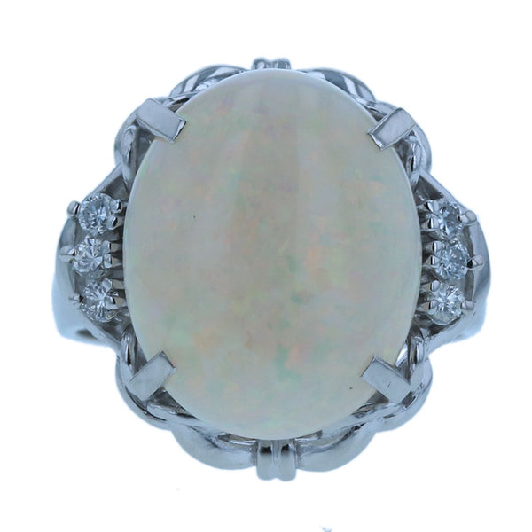 Pt900 プラチナ オパール5.23ct ダイヤ0.13ct リング 指輪 レディース 12号 【中古】