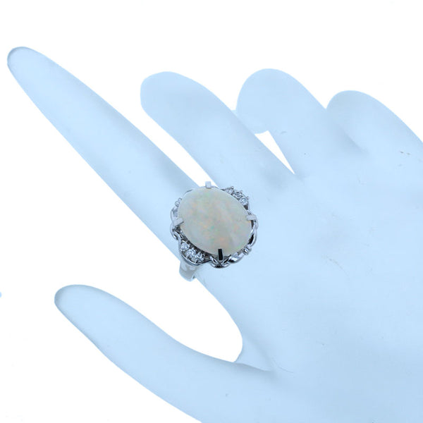 Pt900 プラチナ オパール5.23ct ダイヤ0.13ct リング 指輪 レディース 12号 【中古】