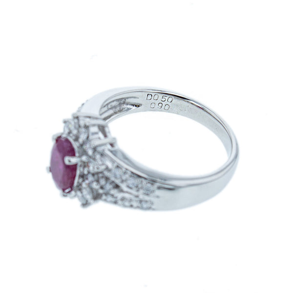 Pt900 プラチナ ルビー0.90ct ダイヤ0.50ct リング 指輪 レディース 11.5号 【中古】