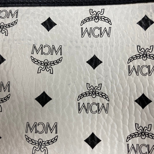 エム シー エム アイコン ホワイト ブラック レザー クラッチバッグ レディース MCM 【中古】