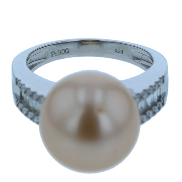 Pt900 プラチナ 白蝶パール12.7mm ダイヤ0.30ct リング 指輪 レディース 12号 【中古】