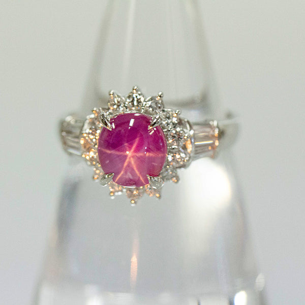 Pt900 プラチナ スターサファイア2.91ct ダイヤ0.57ct リング 指輪 レディース 17号 【中古】