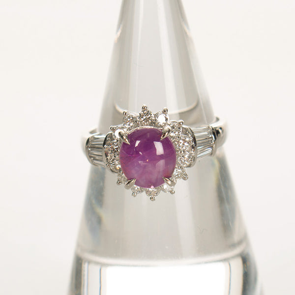 Pt900 プラチナ スターサファイア2.91ct ダイヤ0.57ct リング 指輪 レディース 17号 【中古】