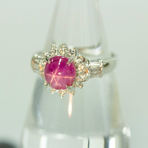 Pt900 プラチナ スターサファイア2.91ct ダイヤ0.57ct リング 指輪 レディース 17号 【中古】