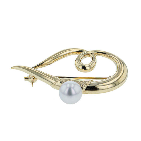 ミキモト K18YG イエローゴールド アコヤパール8mm ブローチ レディース MIKIMOTO 【中古】