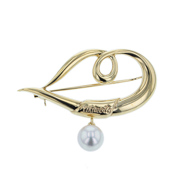 ミキモト K18YG イエローゴールド アコヤパール8mm ブローチ レディース MIKIMOTO 【中古】