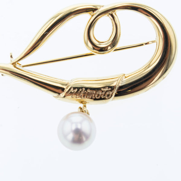 ミキモト K18YG イエローゴールド アコヤパール8mm ブローチ レディース MIKIMOTO 【中古】