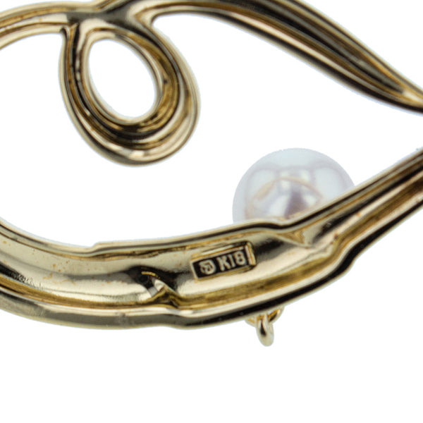 ミキモト K18YG イエローゴールド アコヤパール8mm ブローチ レディース MIKIMOTO 【中古】