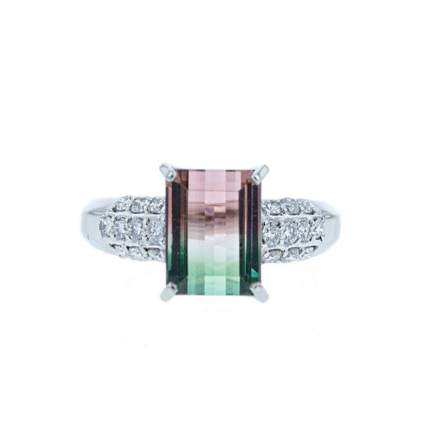 Pt900 プラチナ バイカラートルマリン2.89ct ダイヤ0.37ct リング 指輪 レディース 11.5号 【中古】