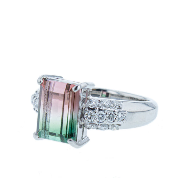 Pt900 プラチナ バイカラートルマリン2.89ct ダイヤ0.37ct リング 指輪 レディース 11.5号 【中古】