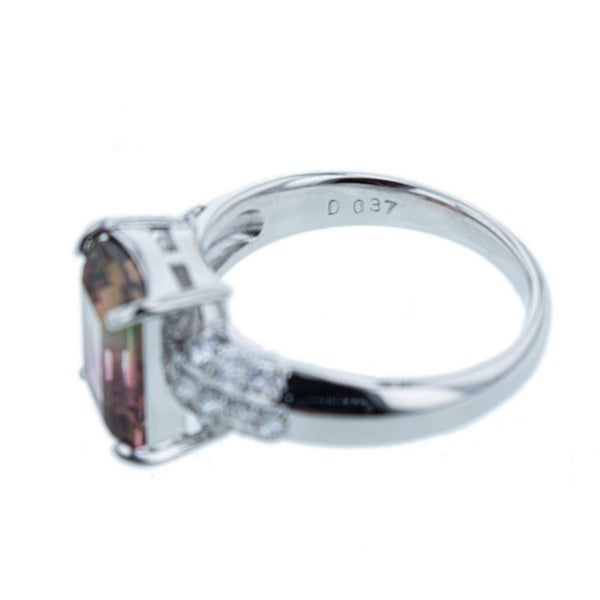 Pt900 プラチナ バイカラートルマリン2.89ct ダイヤ0.37ct リング 指輪 レディース 11.5号 【中古】