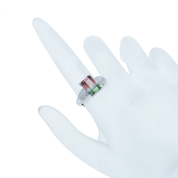 Pt900 プラチナ バイカラートルマリン2.89ct ダイヤ0.37ct リング 指輪 レディース 11.5号 【中古】