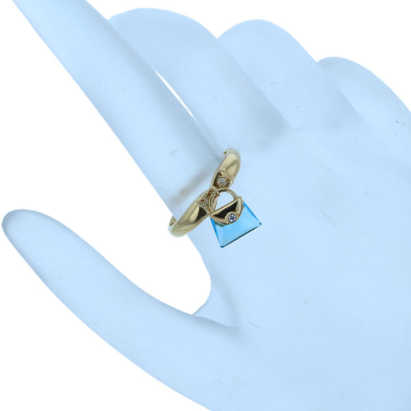 K18YG イエローゴールド ブルートパーズ ダイヤ0.03ct バッグモチーフ リング 指輪 レディース 14号 【中古】