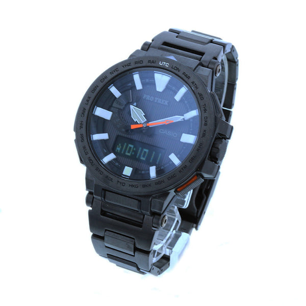 カシオ プロトレック マナスル PRX-8000YT ブラック チタン 腕時計 メンズ CASIO 電波時計 ブラック文字盤 【中古】