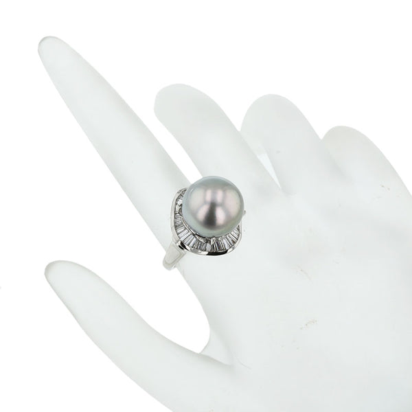 Pt900 プラチナ 黒蝶真珠13.1mm ダイヤ0.72ct リング 指輪 レディース 10.5号 【中古】