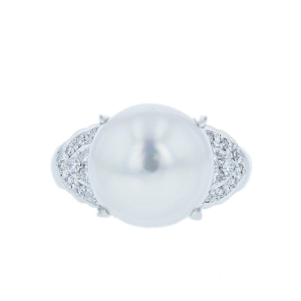 Pt900 プラチナ 白蝶パール12.6mm ダイヤ0.22ct リング 指輪 レディース 15号 【中古】
