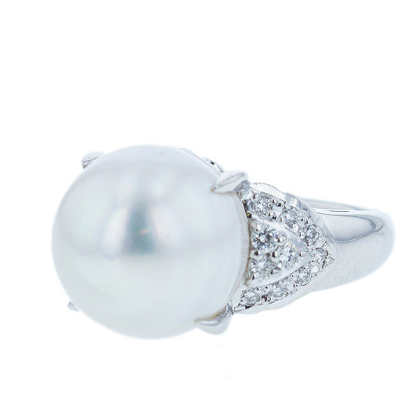 Pt900 プラチナ 白蝶パール12.6mm ダイヤ0.22ct リング 指輪 レディース 15号 【中古】