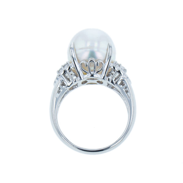 Pt900 プラチナ 白蝶パール12.6mm ダイヤ0.22ct リング 指輪 レディース 15号 【中古】