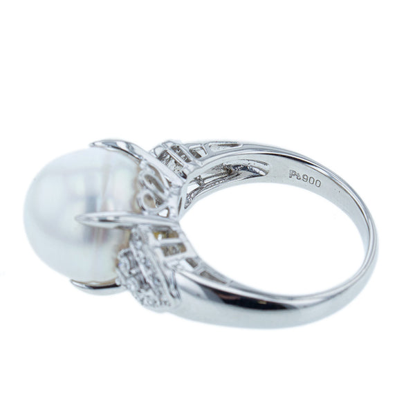 Pt900 プラチナ 白蝶パール12.6mm ダイヤ0.22ct リング 指輪 レディース 15号 【中古】