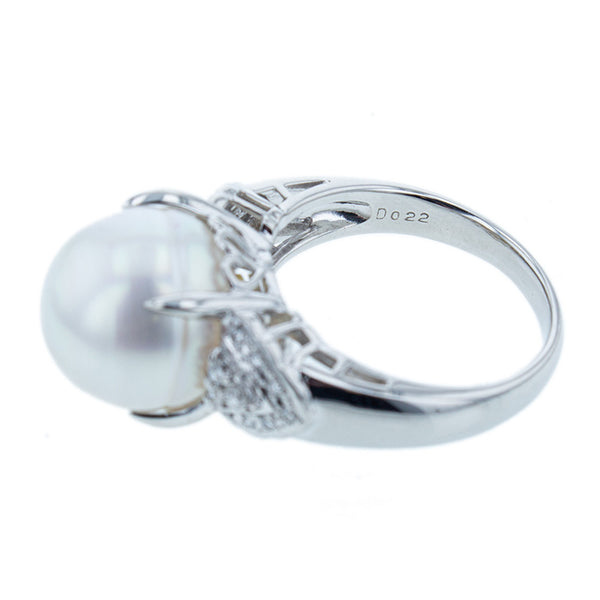 Pt900 プラチナ 白蝶パール12.6mm ダイヤ0.22ct リング 指輪 レディース 15号 【中古】