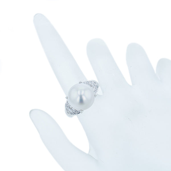 Pt900 プラチナ 白蝶パール12.6mm ダイヤ0.22ct リング 指輪 レディース 15号 【中古】