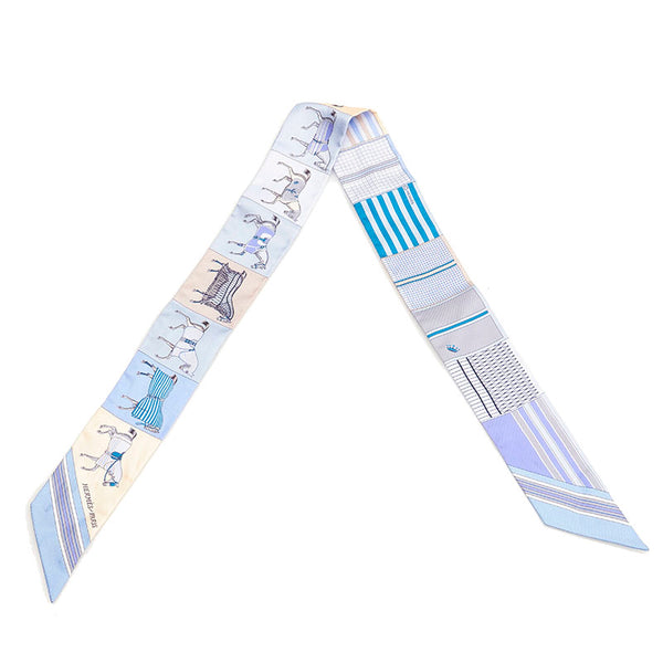 エルメス ツイリー ライトブルー ベージュ シルク スカーフ レディース HERMES 【中古】