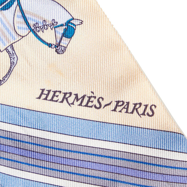 エルメス ツイリー ライトブルー ベージュ シルク スカーフ レディース HERMES 【中古】