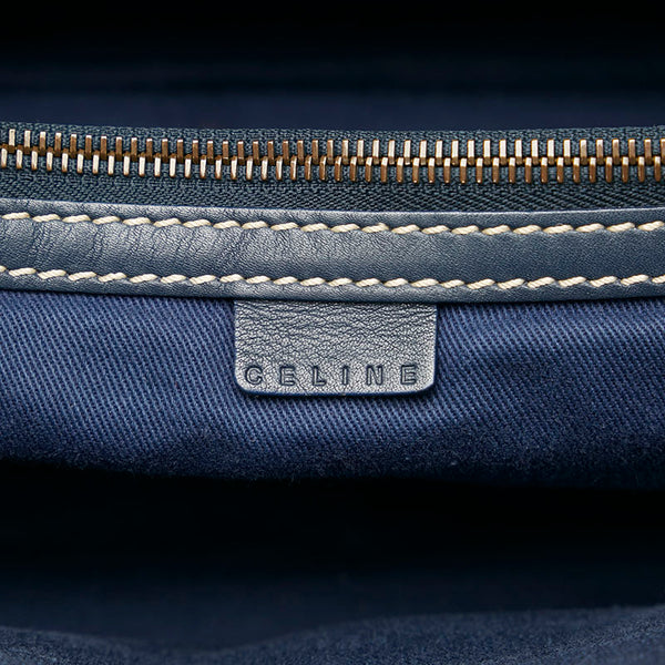 セリーヌ マカダム ブギーバッグ ブルー ネイビー キャンバス レザー ハンドバッグ レディース CELINE 【中古】