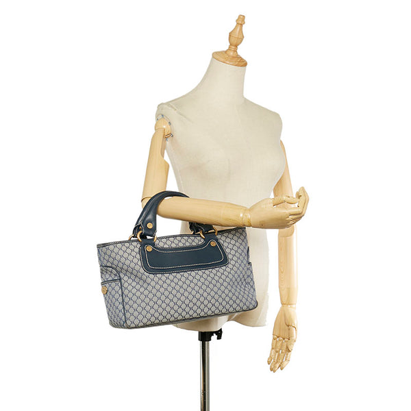 セリーヌ マカダム ブギーバッグ ブルー ネイビー キャンバス レザー ハンドバッグ レディース CELINE 【中古】