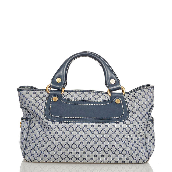 セリーヌ マカダム ブギーバッグ ブルー ネイビー キャンバス レザー ハンドバッグ レディース CELINE 【中古】