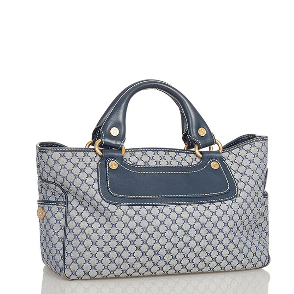 セリーヌ マカダム ブギーバッグ ブルー ネイビー キャンバス レザー ハンドバッグ レディース CELINE 【中古】