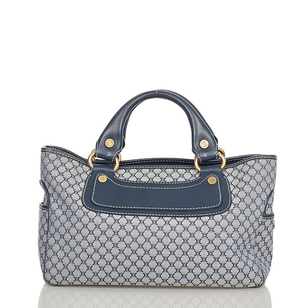 セリーヌ マカダム ブギーバッグ ブルー ネイビー キャンバス レザー ハンドバッグ レディース CELINE 【中古】