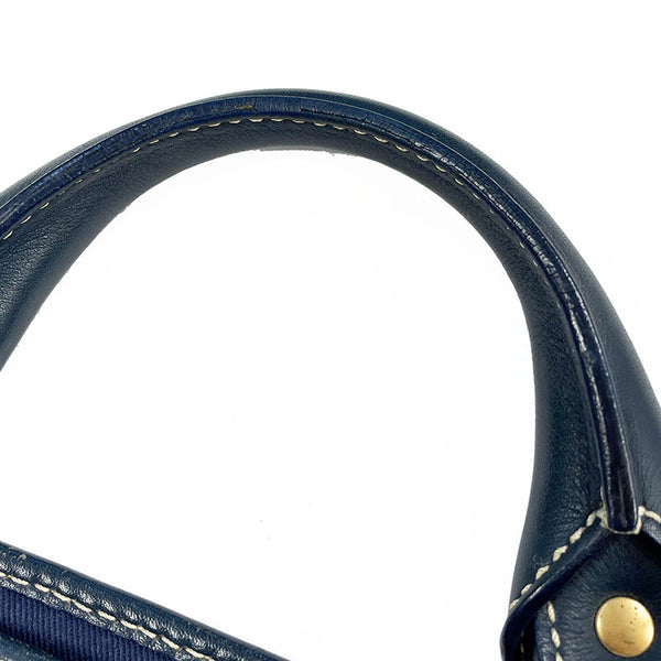 セリーヌ マカダム ブギーバッグ ブルー ネイビー キャンバス レザー ハンドバッグ レディース CELINE 【中古】