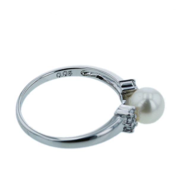 タサキ Pt900 プラチナ アコヤパール5.6mm ダイヤ0.05ct リング 指輪 レディース TASAKI 8号 【中古】