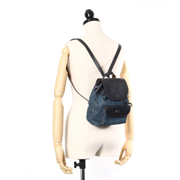 コーチ フラワー F57547 ネイビーブラック デニム レザー リュック バックパック レディース COACH 【中古】