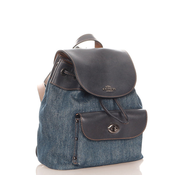 コーチ フラワー F57547 ネイビーブラック デニム レザー リュック バックパック レディース COACH 【中古】