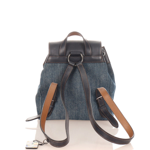 コーチ フラワー F57547 ネイビーブラック デニム レザー リュック バックパック レディース COACH 【中古】
