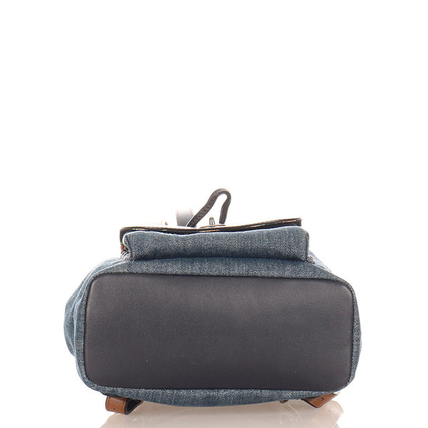 コーチ フラワー F57547 ネイビーブラック デニム レザー リュック バックパック レディース COACH 【中古】