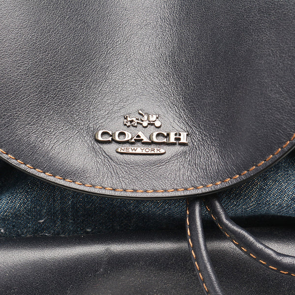 コーチ フラワー F57547 ネイビーブラック デニム レザー リュック バックパック レディース COACH 【中古】