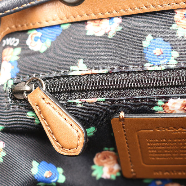 コーチ フラワー F57547 ネイビーブラック デニム レザー リュック バックパック レディース COACH 【中古】