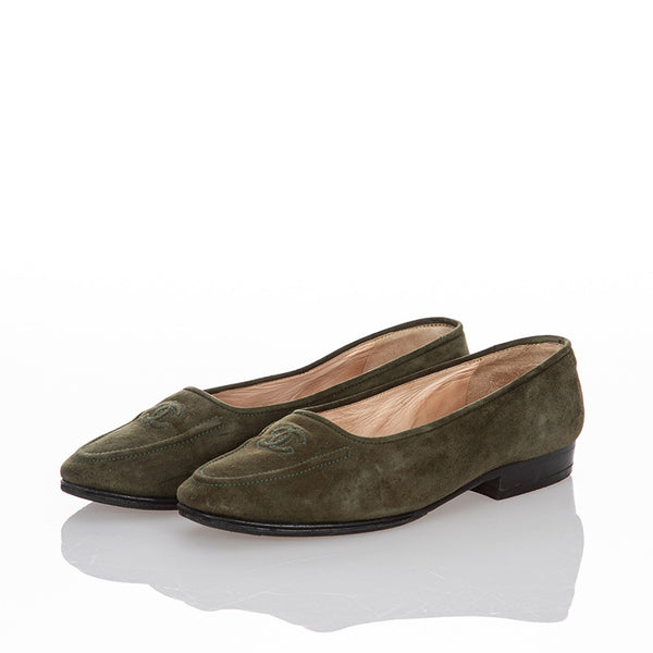 シャネル ココマーク カーキ スウェード パンプス レディース CHANEL 【中古】