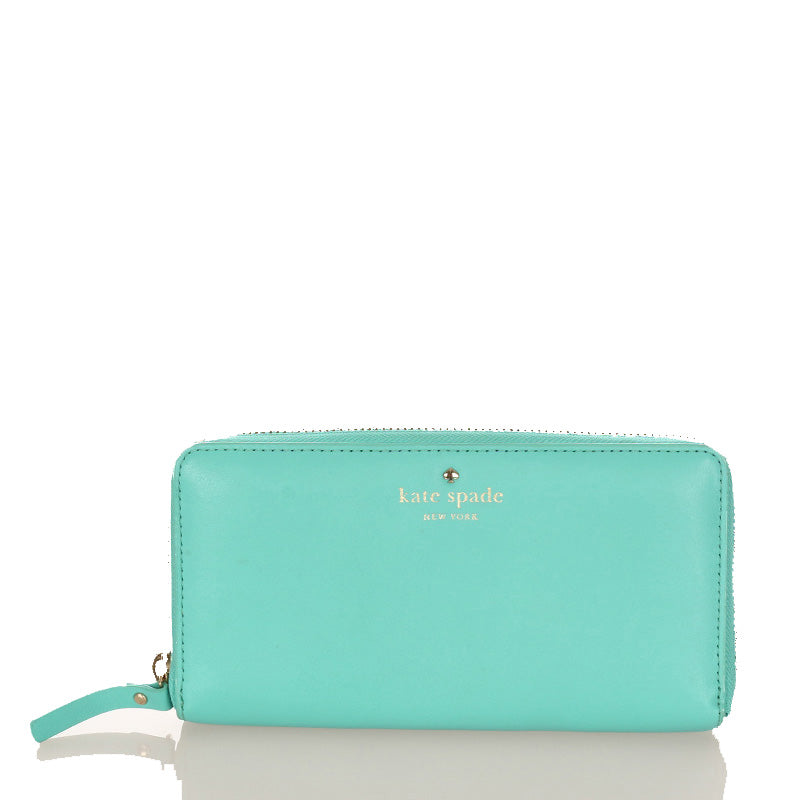 ケイトスペード アップルグリーン レザー ラウンドファスナー 長財布 レディース Kate Spade 【中古】