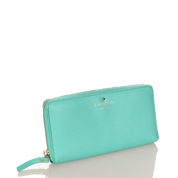 ケイトスペード アップルグリーン レザー ラウンドファスナー 長財布 レディース Kate Spade 【中古】